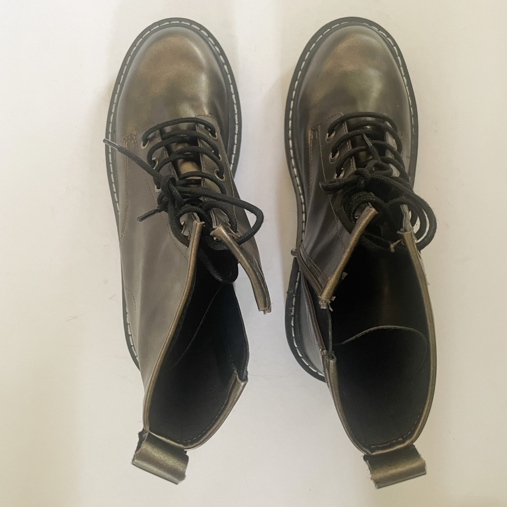 Forever 21 Faux Leather Lace Up 90s Y2K Moto Combat Boots Green Size 7.5 - Picture 2 of 8
